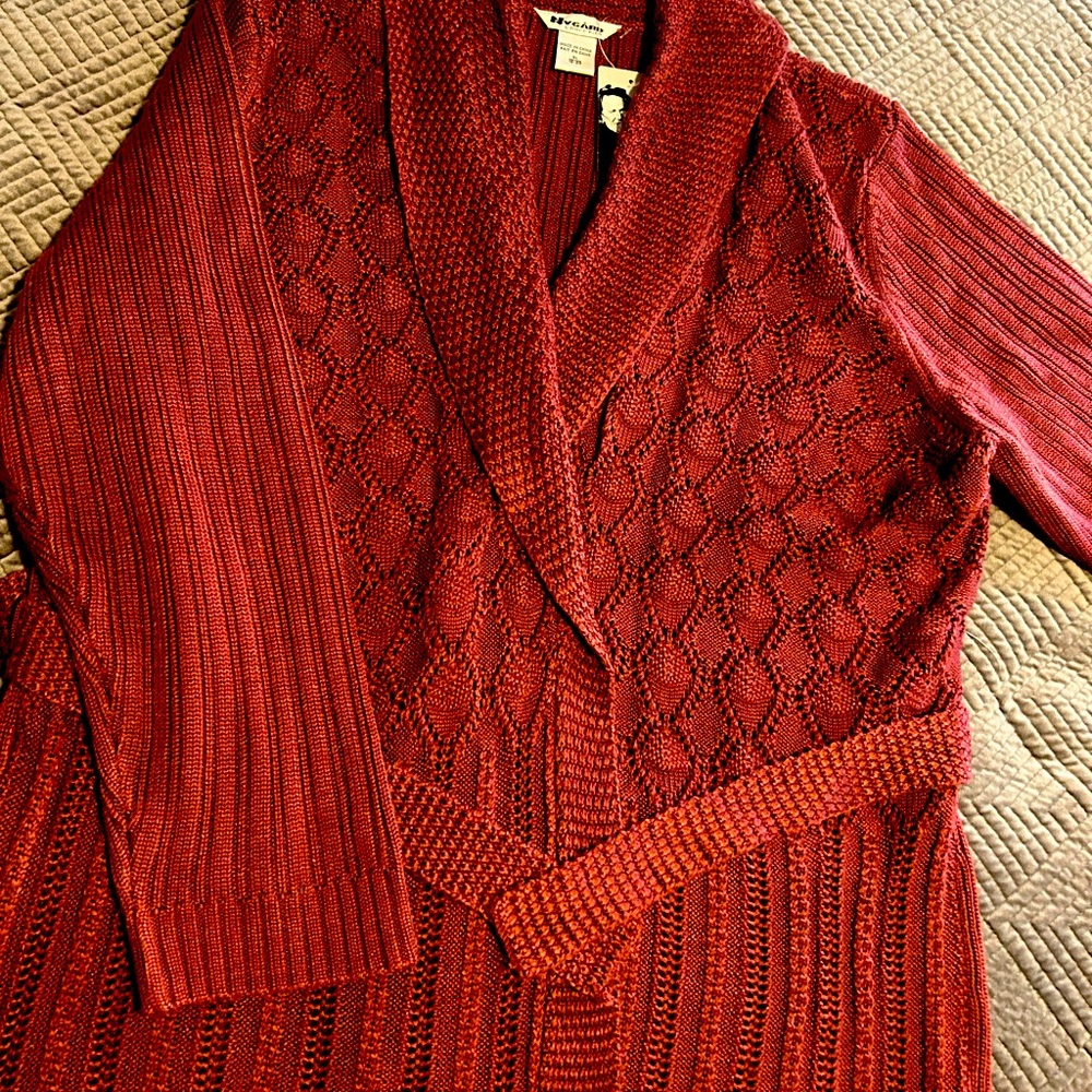 Burgundy Knit Shawl Collar Cardigan – Cozy, Elegant & Flattering. Size 20